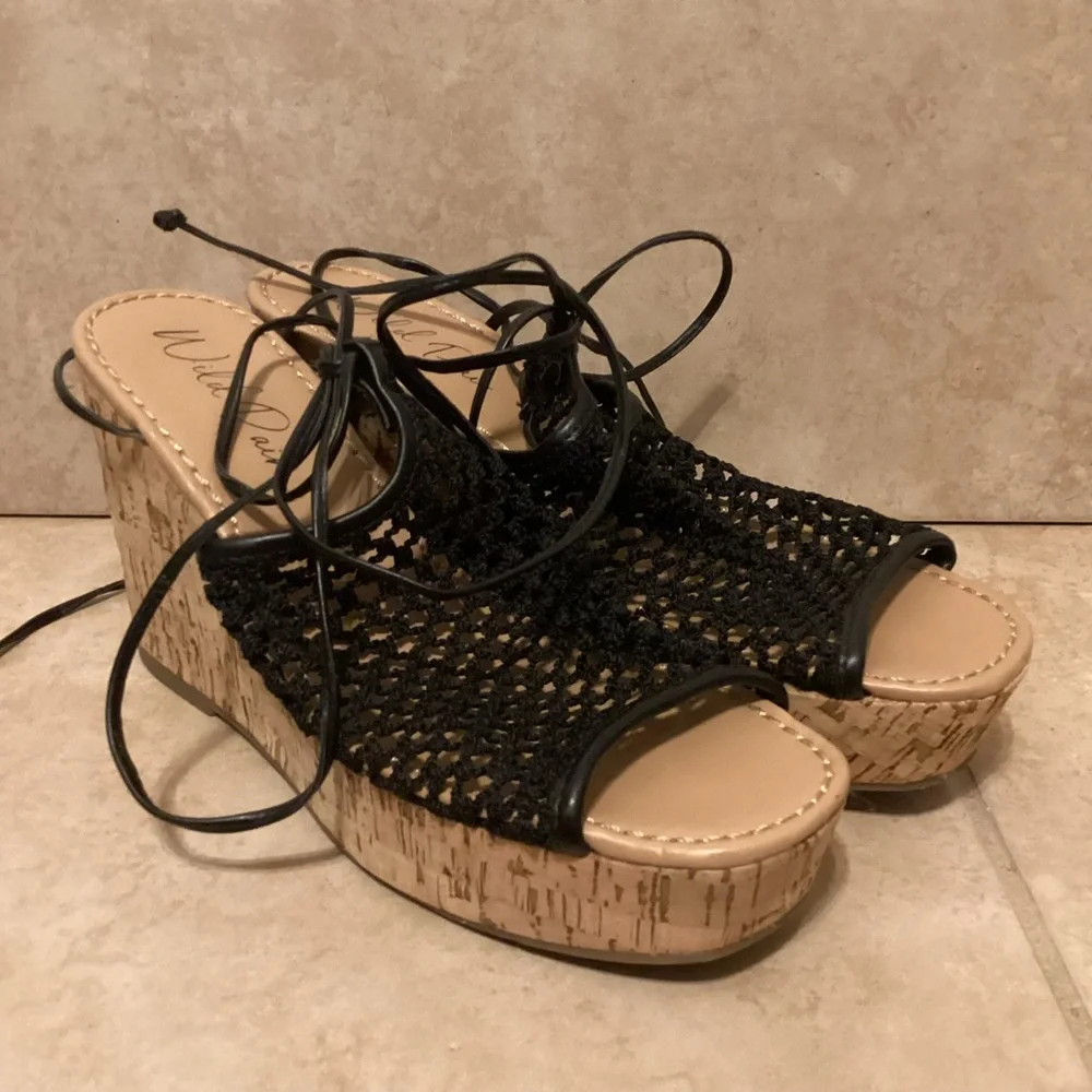 Wild Pair Black Woven Wedge Sandals